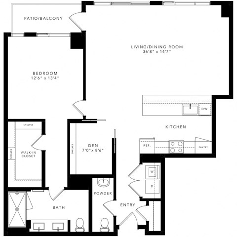 a floor plan of a living room and a kitchen